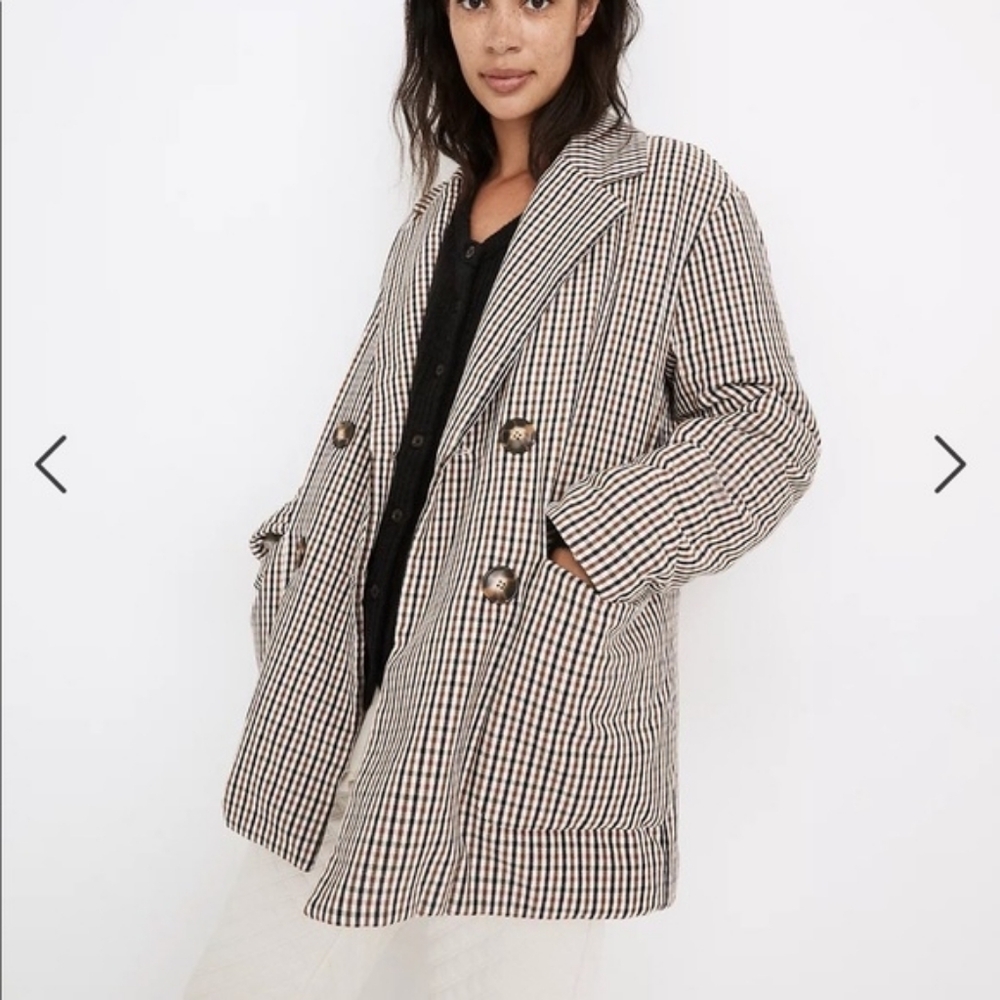 Madewell Padded Plaid Double Breasted Quilted Warm Academia Coat Size XL